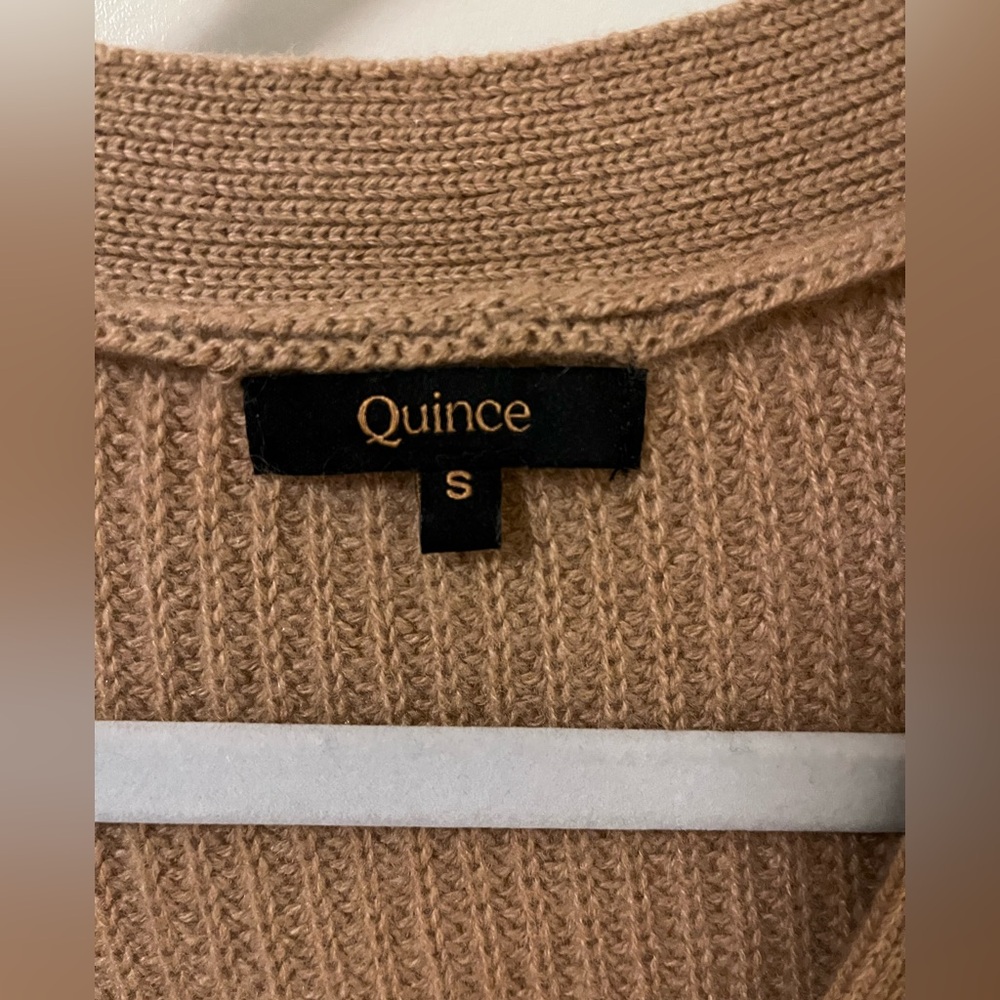 Quince Mongolian Cashmere Oversized Boyfriend Cardigan Sweater in Camel, Small - Picture 2 of 6